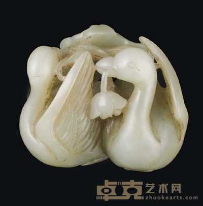 SONG-MING  A CELADON JADE CARVING OF TWO DUCKS 